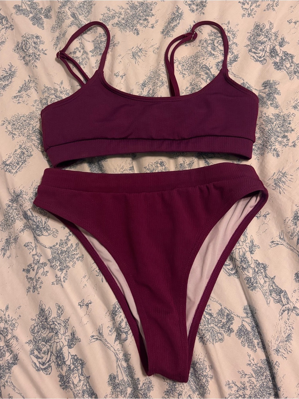 Ribbed Two-Piece Bikini Set in Plum